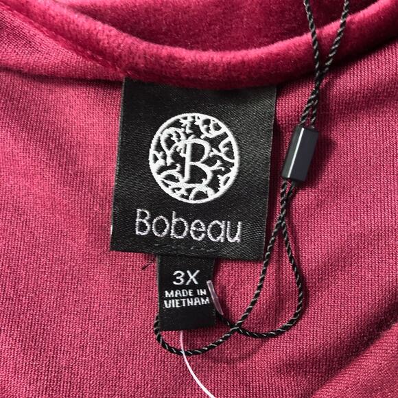 NWT Bobeau Velvet Tunic Top Size 3X Embroidered Empire Waist Burgundy Puff Sleev - Picture 6 of 9